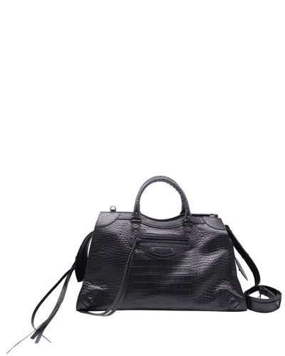 Balenciaga Large Neo Classic City Croc-embossed Handbag (authentic Pre-loved) In Black