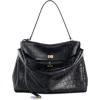 Balenciaga Women`s Medium Rodeo Crocodile Embossed Bag In Black In Black