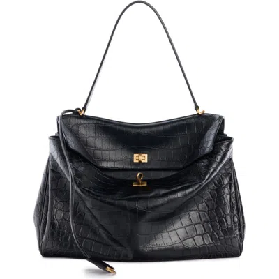Balenciaga Rodeo Large Croc-embossed Top-handle Bag In Black