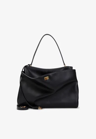 Balenciaga Large Rodeo Leather Top Handle Bag In Black