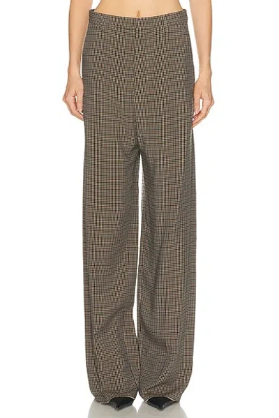 Balenciaga High Waist Checkered Straight Leg Trousers In Gray