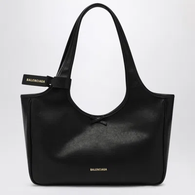 BALENCIAGA LAUNDRETTE EAST-WEST BLACK LEATHER TOTE BAG