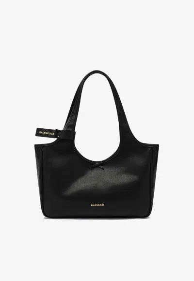 Balenciaga Laundrette East-west Leather Tote Bag In Black