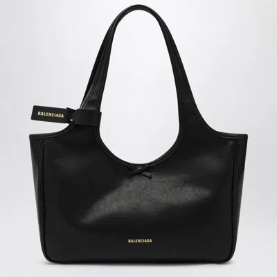 BALENCIAGA BALENCIAGA LAUNDRETTE EASTWEST BLACK LEATHER TOTE BAG
