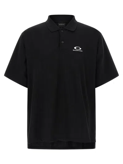 Balenciaga Laurel Logo Polo Shirt Short Sleeves In Black