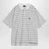 Balenciaga White Polo Shirt With Logo Embroidery On The Front And All-over Striped Motif In Cotton M