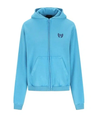 Balenciaga Hooded Zip-fastening Sweatshirt In Blue