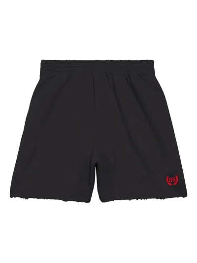 Balenciaga Laurel Embroidered Frayed-edge Shorts In Black