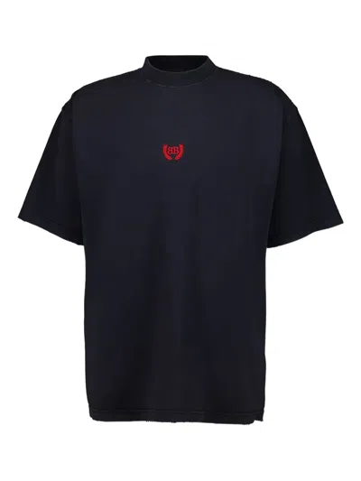 Balenciaga Laurel Logo-embroidered T-shirt In Blue