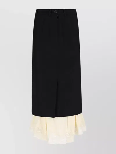 Balenciaga Layered Button Lace Belt Midi Skirt In Black