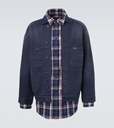 Balenciaga Blue Cotton Denim Patched Jacket-shirt In Black