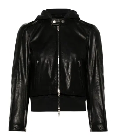 BALENCIAGA LAYERED-DETAIL LEATHER JACKET