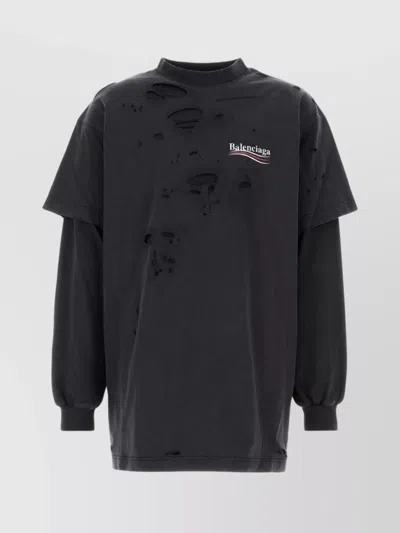 Balenciaga Layered Distressed Crew Neck T-shirt In Black