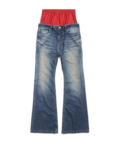 Balenciaga Layer Detailed Jeans In Blue