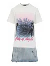 Balenciaga Layered Mini Dress With Denim Skirt Effect In Blue
