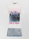 Balenciaga Layered Mini Dress With Denim Skirt Effect In Multi