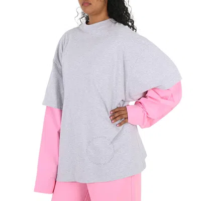 Balenciaga Layered Patch Sleeves Cotton Shirt In Grey/pink/black