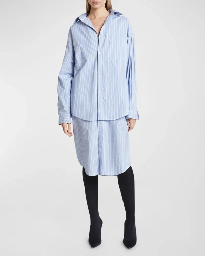 Balenciaga Layered Shirt Dress In 3965 Sky Blue/whi