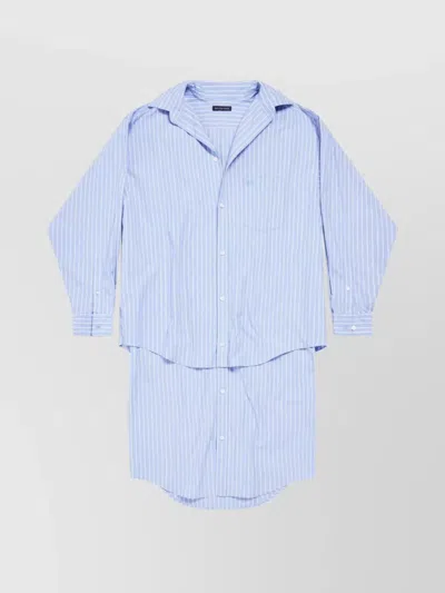 Balenciaga Layered Shirt Dress Pocket Detail In Blue