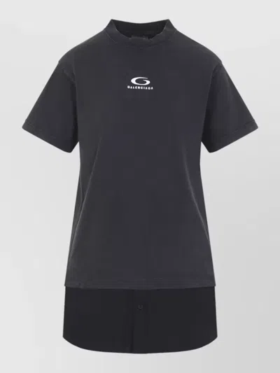 Balenciaga Layered Shirt Dress Short Sleeve Design In Black
