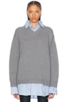 Balenciaga Oversize Layered Distressed Wool V-neck Sweater In Grey