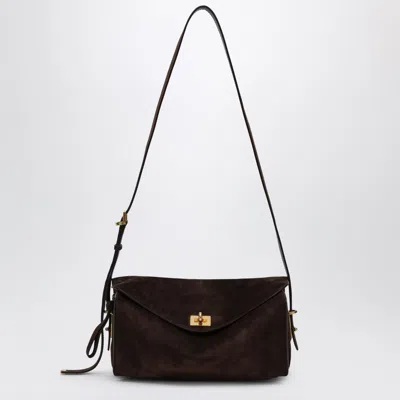 Balenciaga Le 7 Medium Suede Calfskin Shoulder Bag In Moka/ruby In Brown