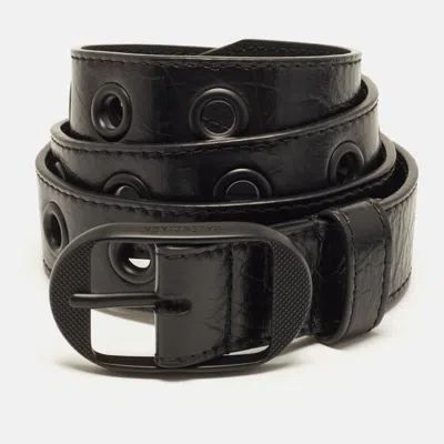 Pre-owned Balenciaga Le Cagole 80 Cm Buckle Belt Black Leather