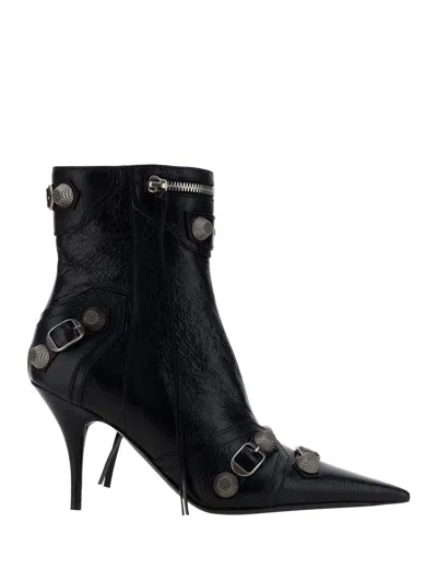 Balenciaga Womens Cagole Lambskin Buckle Zip Ankle Booties In Black