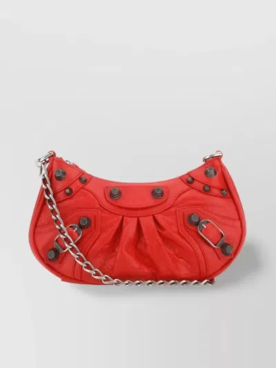 Balenciaga Le Cagole Cracked Texture Lambskin Mini Shoulder Bag In Red
