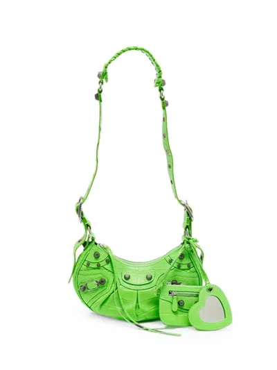 Pre-owned Balenciaga Le Cagole Croc-embossed Shoulder Bag In Green