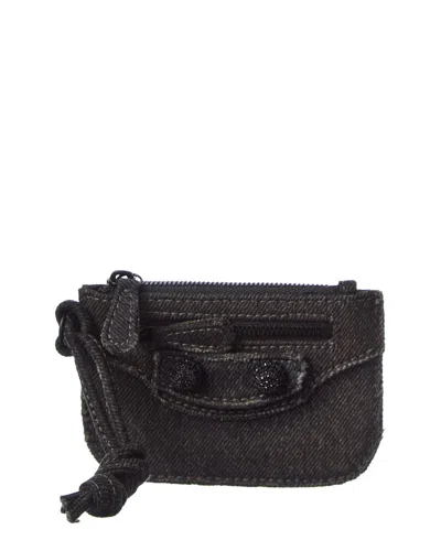 Balenciaga Le Cagole Denim Coin Purse In Black