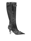 Balenciaga Le Cagole Denim Print Leather Boots In Black