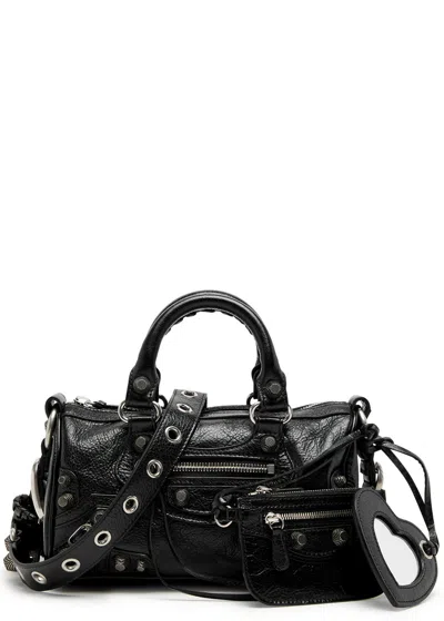 Balenciaga Le Cagole Duffle Mini Top Handle Bag, Leather Bag, Black In Pattern