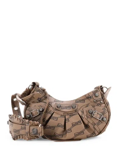 Pre-owned Balenciaga Le Cagole Giant Studs Bb Monogram Coated Canvas Xs Shoulder Bag In Brown