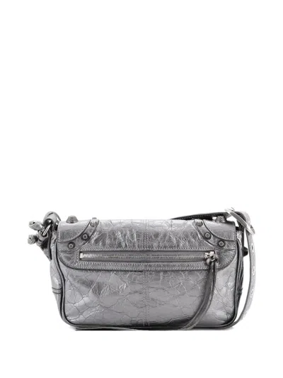 Pre-owned Balenciaga Le Cagole Giant Studs Full Flap Bag Leather Xs Crossbody Bag In Silver