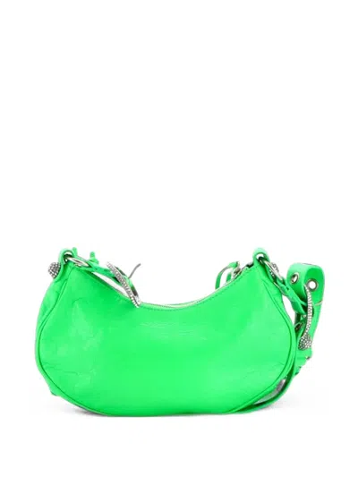 Pre-owned Balenciaga Le Cagole Giant Studs Leather With Crystals Xs Shoulder Bag In Green