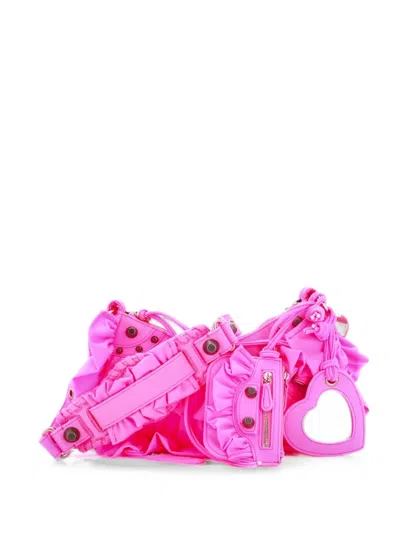 Pre-owned Balenciaga Le Cagole Giant Studs Ruffled Spandex Xs Shoulder Bag In Pink