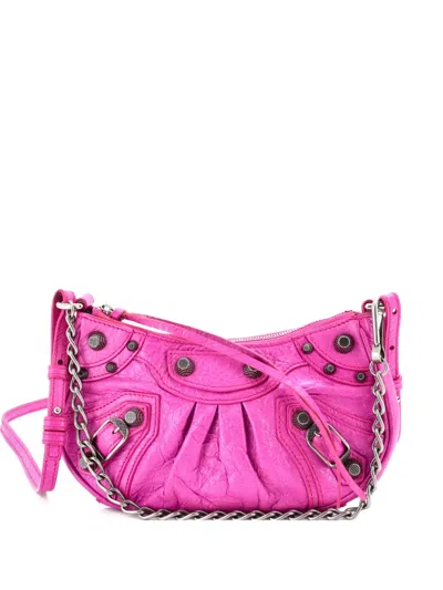 Pre-owned Balenciaga Le Cagole Giant Studs Shoulder Bag Leather Mini Crossbody Bag In Pink