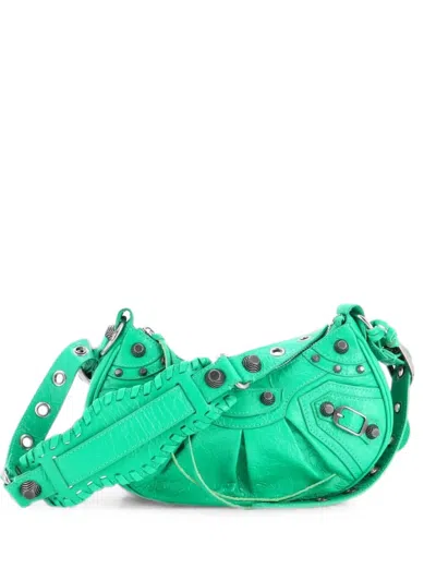 Pre-owned Balenciaga Le Cagole Giant Studs Shoulder Bag Leather Xs Hobo Bag In Green