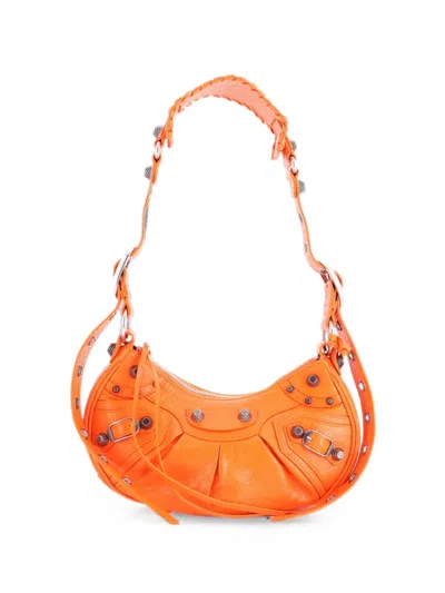 Pre-owned Balenciaga Le Cagole Giant Studs Shoulder Bag Leather Xs Hobo Bag In Orange