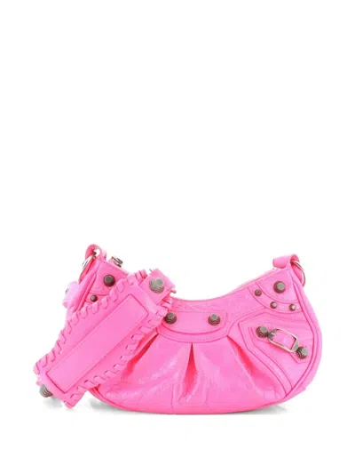 Pre-owned Balenciaga Le Cagole Giant Studs Shoulder Bag Leather Xs Hobo Bag In Pink