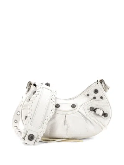 Pre-owned Balenciaga Le Cagole Giant Studs Shoulder Bag Leather Xs Hobo Bag In White