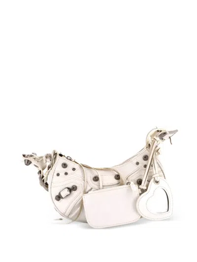 Pre-owned Balenciaga Le Cagole Giant Studs Shoulder Bag Leather Xs Hobo Bag In White