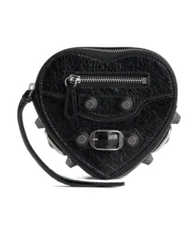Balenciaga Le Cagole Heart Leather Clutch Bag In Black
