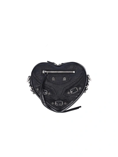 Balenciaga Mini Le Cagole Leather Heart Crossbody Bag In Black