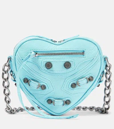 Balenciaga Le Cagole Heart Mini Leather Crossbody Bag In Sea Blue