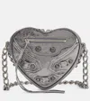 Balenciaga Le Cagole Heart Mini Metallic Crinkled-leather Shoulder Bag In Silver