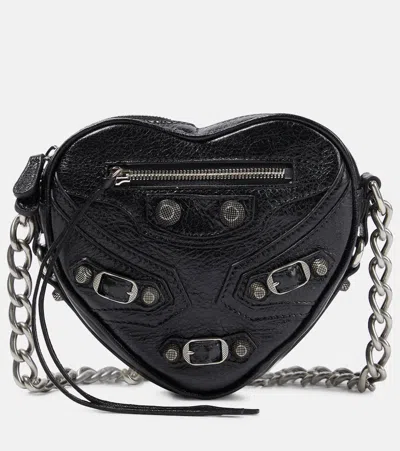 Balenciaga Le Cagole Heart Mini Leather Shoulder Bag In Black