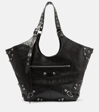 Balenciaga Le Cagole Large Leather Tote Bag In Black