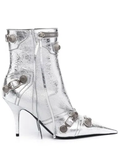 Balenciaga Le Cagole Leather Boots In Silver